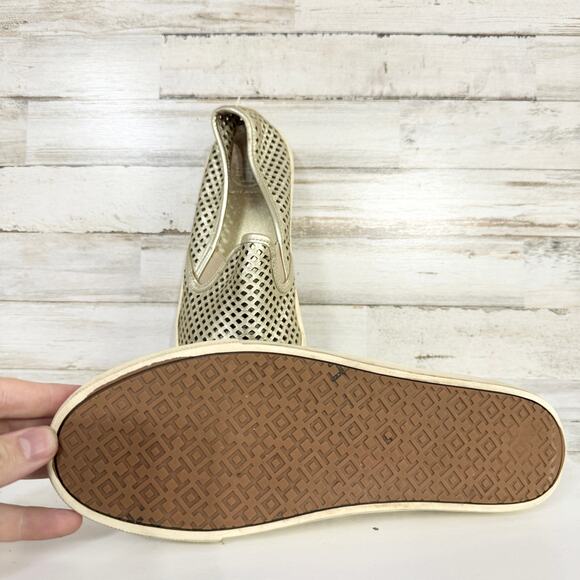 Tory Burch Women Jesse Gold Metallic Leather Perforated Slip On Sneaker Size 8.5 - Picture 2 of 5